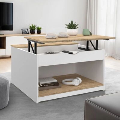 Idmarket - Table basse carrée avec plateau levage et rangement en bois blanc Idmarket - Table basse carrée avec plateau levage et rangement en bois blanc