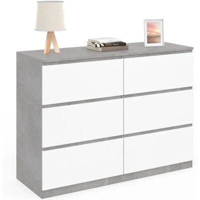 Idmarket - Commode 6 tiroirs - Blanc et effet béton Idmarket - Commode 6 tiroirs - Blanc et effet béton