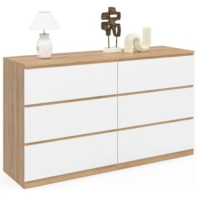 Idmarket TAMI XXL Commode en chêne blanc et hêtre - 6 tiroirs Idmarket TAMI XXL Commode en chêne blanc et hêtre - 6 tiroirs