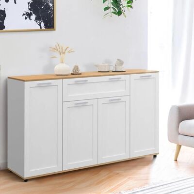 IDMARKET Vito Bahut - 140cm, Blanc et Bois - Publicité IDMARKET Vito Bahut - 140cm, Blanc et Bois - Publicité