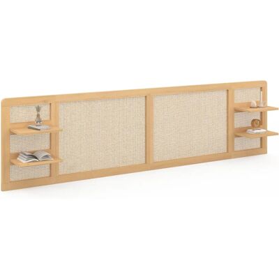 Tête de lit Edhen 240 cm en rotin et bois avec étagères Tête de lit Edhen 240 cm en rotin et bois avec étagères