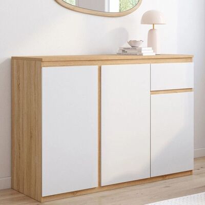 Idmarket - Tomi 100 cm - Blanc et bois - 3 portes 1 tiroir - Buffet Idmarket - Tomi 100 cm - Blanc et bois - 3 portes 1 tiroir - Buffet