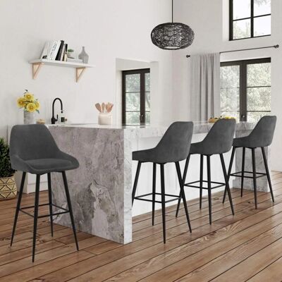 IDMARKET 4 Tabourets en Velours Gris Foncé avec Repose-bras IDMARKET 4 Tabourets en Velours Gris Foncé avec Repose-bras