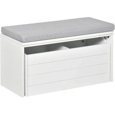 HOMCOM Banc à rangement avec coussin gris - MDF blanc - Publicité HOMCOM Banc à rangement avec coussin gris - MDF blanc - Publicité