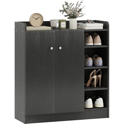 HOMCOM Meuble à chaussures - 12 paires - Noir - Armoire avec 4 étagères ouvertes et porte double - 83x30x90cm - Publicité HOMCOM Meuble à chaussures - 12 paires - Noir - Armoire avec 4 étagères ouvertes et porte double - 83x30x90cm - Publicité