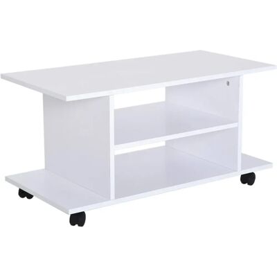 Meuble TV blanc HOMCOM avec étagères et roulettes - Support TV - Publicité Meuble TV blanc HOMCOM avec étagères et roulettes - Support TV - Publicité