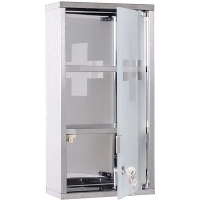 Armoire à pharmacie compacte HOMCOM - Acier inoxydable, Verrouillable, Porte en verre dépoli - Publicité Armoire à pharmacie compacte HOMCOM - Acier inoxydable, Verrouillable, Porte en verre dépoli - Publicité