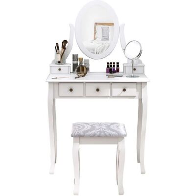 HOMCOM Coiffeuse style baroque avec miroir et tabouret blanc - Publicité HOMCOM Coiffeuse style baroque avec miroir et tabouret blanc - Publicité