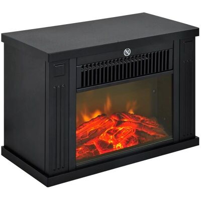 HOMCOM Cheminée électrique noire avec flammes et thermostat - Publicité HOMCOM Cheminée électrique noire avec flammes et thermostat - Publicité