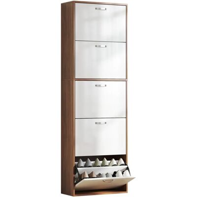 HOMCOM Armoire à Chaussures Blanc et Marron Foncé - 30 Paires, 5 Portes - Rangement à Chaussures - Publicité HOMCOM Armoire à Chaussures Blanc et Marron Foncé - 30 Paires, 5 Portes - Rangement à Chaussures - Publicité