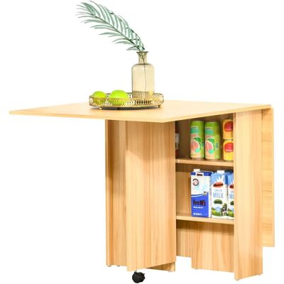 Table Pliable Mobile HOMCOM avec Étagères - Cuisine, Salon, Bureau - Chêne - Publicité Table Pliable Mobile HOMCOM avec Étagères - Cuisine, Salon, Bureau - Chêne - Publicité