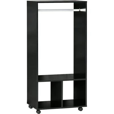 Armoire compacte Homcom avec étagères et roulettes - Noir - Publicité Armoire compacte Homcom avec étagères et roulettes - Noir - Publicité