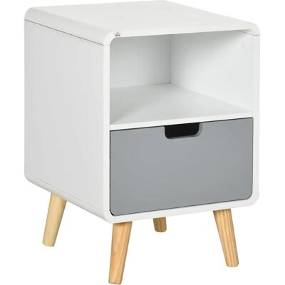 Table de nuit HOMCOM Design scandinave Tiroir Niche Blanc Bleu Gris MDF - Publicité Table de nuit HOMCOM Design scandinave Tiroir Niche Blanc Bleu Gris MDF - Publicité