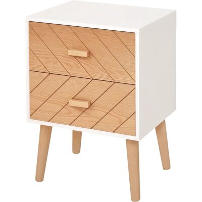 Table de nuit HOMCOM Design Scandinave 2 tiroirs Blanc Hêtre - Chevet - Publicité Table de nuit HOMCOM Design Scandinave 2 tiroirs Blanc Hêtre - Chevet - Publicité
