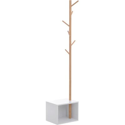 HOMCOM Blanc Bambou 2-en-1 Porte-manteaux et Rangement - Meuble - Publicité HOMCOM Blanc Bambou 2-en-1 Porte-manteaux et Rangement - Meuble - Publicité