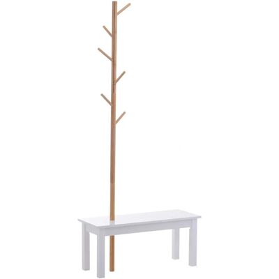 HOMCOM - Banc porte-manteaux 2 en 1 - Blanc bambou - 80Lx30Wx180H cm - Publicité HOMCOM - Banc porte-manteaux 2 en 1 - Blanc bambou - 80Lx30Wx180H cm - Publicité
