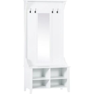 HOMCOM Porte-manteau blanc avec banc - 80x40x170 cm - Publicité HOMCOM Porte-manteau blanc avec banc - 80x40x170 cm - Publicité