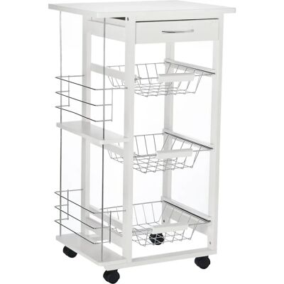 HOMCOM Carrello da Cucina con 3 Cestelli, Cassetto & Porta Bottiglie - Carrello da Cucina HOMCOM Carrello da Cucina con 3 Cestelli, Cassetto & Porta Bottiglie - Carrello da Cucina