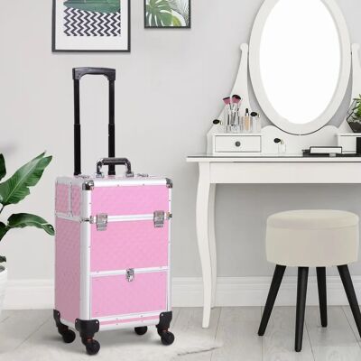 HOMCOM - Trolley maquillage - Rose - 34L x 25W x 62H cm - Case - Publicité HOMCOM - Trolley maquillage - Rose - 34L x 25W x 62H cm - Case - Publicité