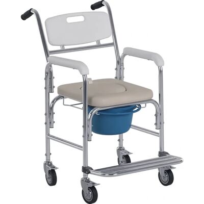 HOMCOM 713-056 - Blanc - Repose-pieds rabattable - Chaise de douche à roulettes - Publicité HOMCOM 713-056 - Blanc - Repose-pieds rabattable - Chaise de douche à roulettes - Publicité
