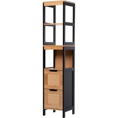 HOMCOM Mobile bagno in bambù - 3 mensole, 2 cassetti - Nero e naturale HOMCOM Mobile bagno in bambù - 3 mensole, 2 cassetti - Nero e naturale