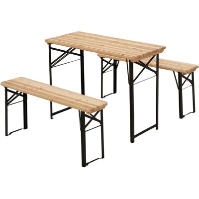 Outsunny Tragbarer Camping Tisch mit 2 Bänken - Rustikaler Chic-Look Outsunny Tragbarer Camping Tisch mit 2 Bänken - Rustikaler Chic-Look