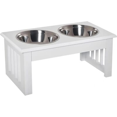 PawHut Porte-gamelles Surélevé avec 2 Bols Inox 44x24x15cm - Publicité PawHut Porte-gamelles Surélevé avec 2 Bols Inox 44x24x15cm - Publicité