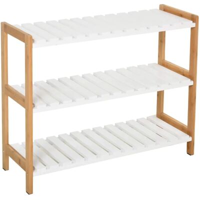 Étagère à chaussures HOMCOM 3 niveaux Bambou Blanc Compacte - Publicité Étagère à chaussures HOMCOM 3 niveaux Bambou Blanc Compacte - Publicité