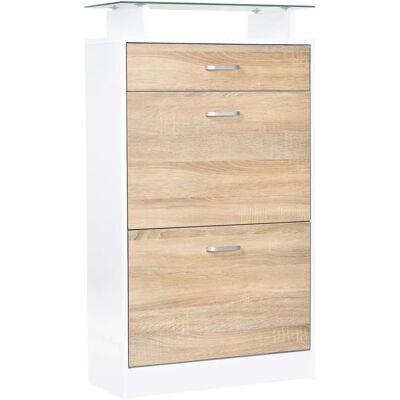HOMCOM Meuble à Chaussures - Rangement Contemporain en Bois avec Étagère en Verre - Publicité HOMCOM Meuble à Chaussures - Rangement Contemporain en Bois avec Étagère en Verre - Publicité