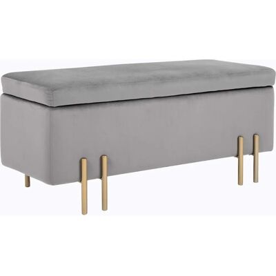 Banque de Rangement HOMCOM Grand Velours Gris Pieds Dorés - Siège et Rangement - 100x40x42 cm - Publicité Banque de Rangement HOMCOM Grand Velours Gris Pieds Dorés - Siège et Rangement - 100x40x42 cm - Publicité