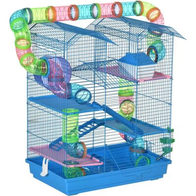 Cage pour Hamsters PawHut - Multi-niveaux avec Accessoires - Bleu - Cage pour Petits Rongeurs - Publicité Cage pour Hamsters PawHut - Multi-niveaux avec Accessoires - Bleu - Cage pour Petits Rongeurs - Publicité