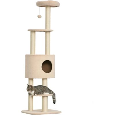 Arbre à Chat Beige PawHut avec Poteaux en Sisal - Multi-Activités - Publicité Arbre à Chat Beige PawHut avec Poteaux en Sisal - Multi-Activités - Publicité