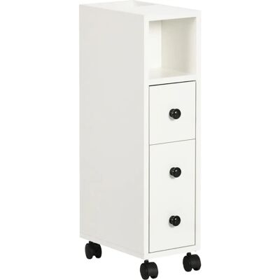 Armoire de rangement salle de bain HOMCOM blanche avec roulettes - 18Lx30Wx68,5H cm - Publicité Armoire de rangement salle de bain HOMCOM blanche avec roulettes - 18Lx30Wx68,5H cm - Publicité