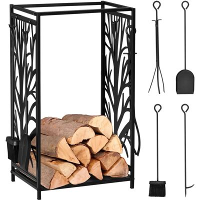HOMCOM Soporte de leña para chimenea - Acero negro con accesorios HOMCOM Soporte de leña para chimenea - Acero negro con accesorios