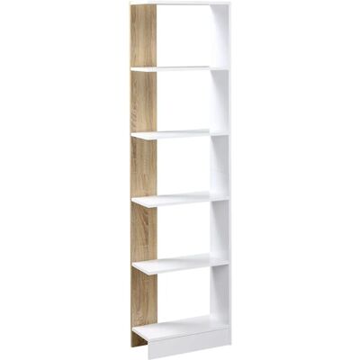Bibliothèque HOMCOM Blanc / Chêne - 5 Compartiments Modernes - Bibliothèque - Publicité Bibliothèque HOMCOM Blanc / Chêne - 5 Compartiments Modernes - Bibliothèque - Publicité