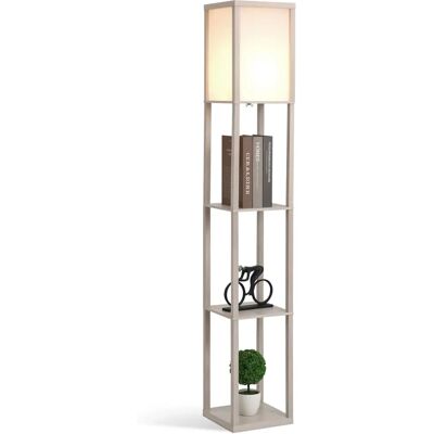 HOMCOM Lampadaire étagère - MDF Gris Clair - 3 niveaux HOMCOM Lampadaire étagère - MDF Gris Clair - 3 niveaux
