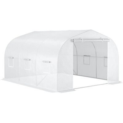 Outsunny Invernadero de jardín - 3,5x3x2m, 6 ventanas, Blanco Outsunny Invernadero de jardín - 3,5x3x2m, 6 ventanas, Blanco