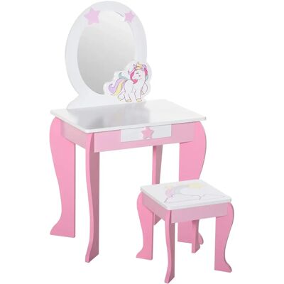 Coiffeuse enfant HOMCOM avec miroir et tabouret - Rose Blanc - Publicité Coiffeuse enfant HOMCOM avec miroir et tabouret - Rose Blanc - Publicité