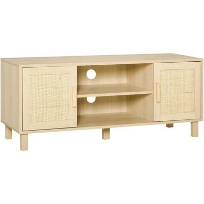 Meuble TV HOMCOM - Bois Clair - MDF élégant avec portes en rotin - Publicité Meuble TV HOMCOM - Bois Clair - MDF élégant avec portes en rotin - Publicité