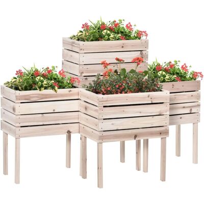 Jardinières Outsunny - Pin naturel, lot de 4 - Publicité Jardinières Outsunny - Pin naturel, lot de 4 - Publicité