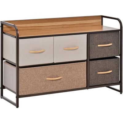 HOMCOM Commode - Armoire à 5 tiroirs en tissu - Marron et beige - Publicité HOMCOM Commode - Armoire à 5 tiroirs en tissu - Marron et beige - Publicité