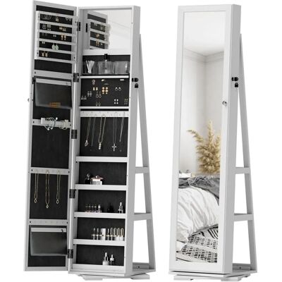 HOMCOM Armoire à Bijoux - Miroir Pivotant 360° - MDF Gris Clair - Publicité HOMCOM Armoire à Bijoux - Miroir Pivotant 360° - MDF Gris Clair - Publicité
