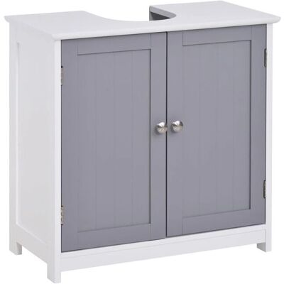Meuble Salle de Bain Kleankin Gris Blanc avec Deux Portes - 60x30x60cm - Publicité Meuble Salle de Bain Kleankin Gris Blanc avec Deux Portes - 60x30x60cm - Publicité