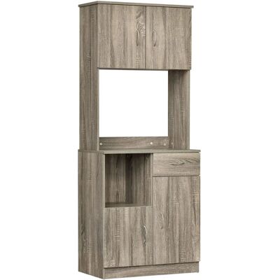Armoire de Cuisine HOMCOM Chêne Gris - Rangement Multi-Compartiments - Publicité Armoire de Cuisine HOMCOM Chêne Gris - Rangement Multi-Compartiments - Publicité