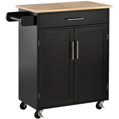 Carro de Cocina HOMCOM - Negro con Estantes Ajustables y Cajón Carro de Cocina HOMCOM - Negro con Estantes Ajustables y Cajón