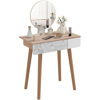 HOMCOM Coiffeuse Style Scandinave Grand Miroir 70x39x119-128cm - Publicité HOMCOM Coiffeuse Style Scandinave Grand Miroir 70x39x119-128cm - Publicité
