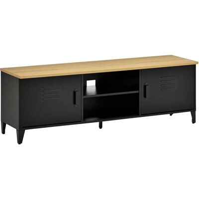 Meuble TV Homcom - Design industriel en métal noir et bois d'hévéa - Jusqu’à 55" - Publicité Meuble TV Homcom - Design industriel en métal noir et bois d'hévéa - Jusqu’à 55" - Publicité