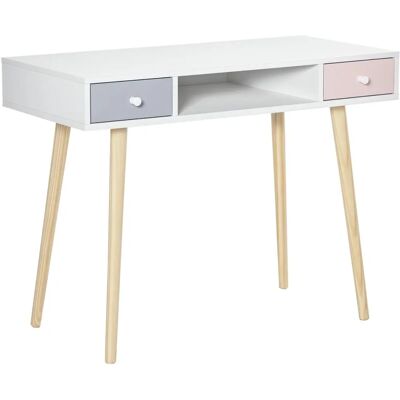 Bureau Enfant HOMCOM - Style Scandinave, Tiroirs, Rangement - Blanc Gris Rose - Enfants 6-10 ans - Publicité Bureau Enfant HOMCOM - Style Scandinave, Tiroirs, Rangement - Blanc Gris Rose - Enfants 6-10 ans - Publicité