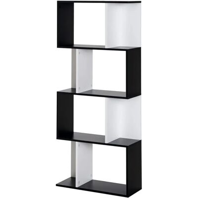 HOMCOM Estantería Bicolor en Forma de S Negra y Blanca con 4 Estantes - Estantería HOMCOM Estantería Bicolor en Forma de S Negra y Blanca con 4 Estantes - Estantería