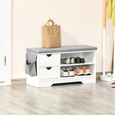Banquette de rangement pour chaussures HOMCOM - Gris et blanc - 2 étagères et 2 tiroirs - MDF - Publicité Banquette de rangement pour chaussures HOMCOM - Gris et blanc - 2 étagères et 2 tiroirs - MDF - Publicité